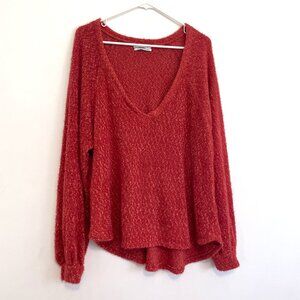 URBAN OUTFITTERS Red Eyelash Knit Orange Chenille Slouchy Balloon Sleeve Sweater